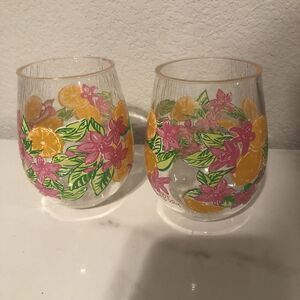 Lilly Pulitzer Acrylic Stemless Wine Glass Set of 2 12 Oz  Pink Lemur Tropical